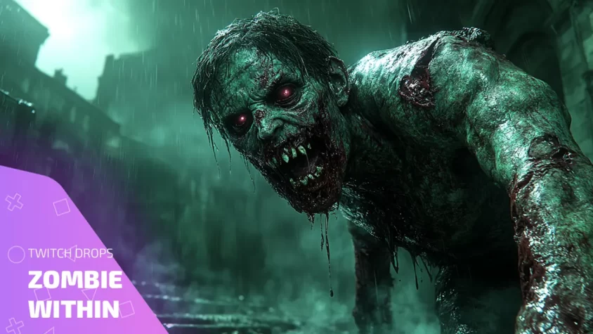 Zombie Within Twitch Drops и вся история раздач Зомби из режима Zombie Within на фоне ночного города с активной кампанией Twitch Drops