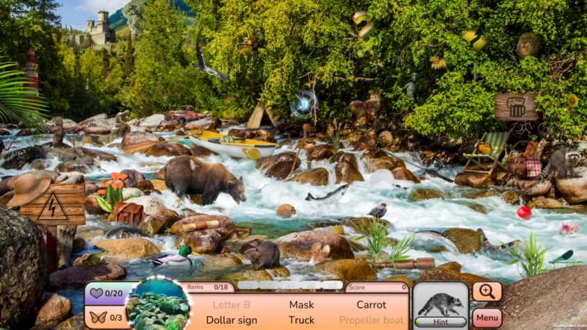 Локация с медведем и спрятанными объектами в I Love Finding Wild Friends