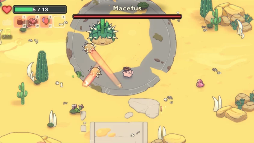 Битва с кактусообразным боссом Macetus в пустынной локации Ogu and the Secret Forest