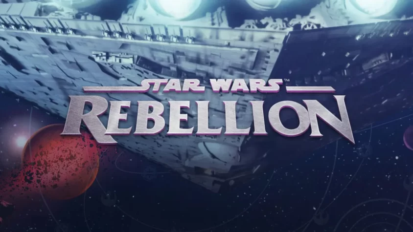 Обложка игры STAR WARS: Rebellion Обложка стратегии STAR WARS: Rebellion с имперским крейсером и логотипом
