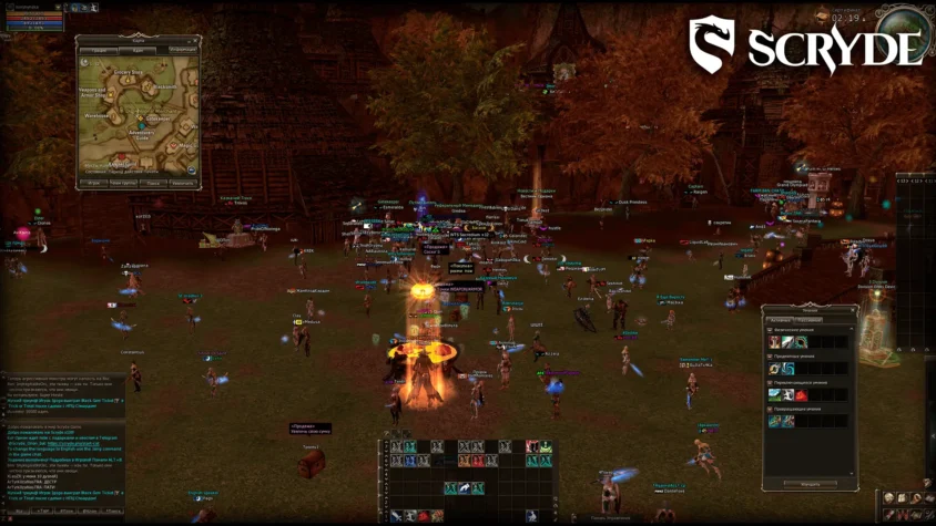 Большая группа игроков Scryde собирается у магического костра