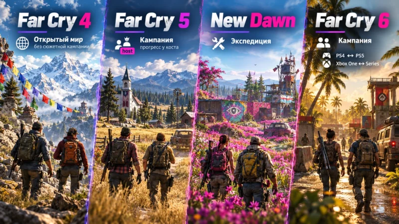 Сравнение кооператива в Far Cry 4, Far Cry 5, New Dawn и Far Cry 6